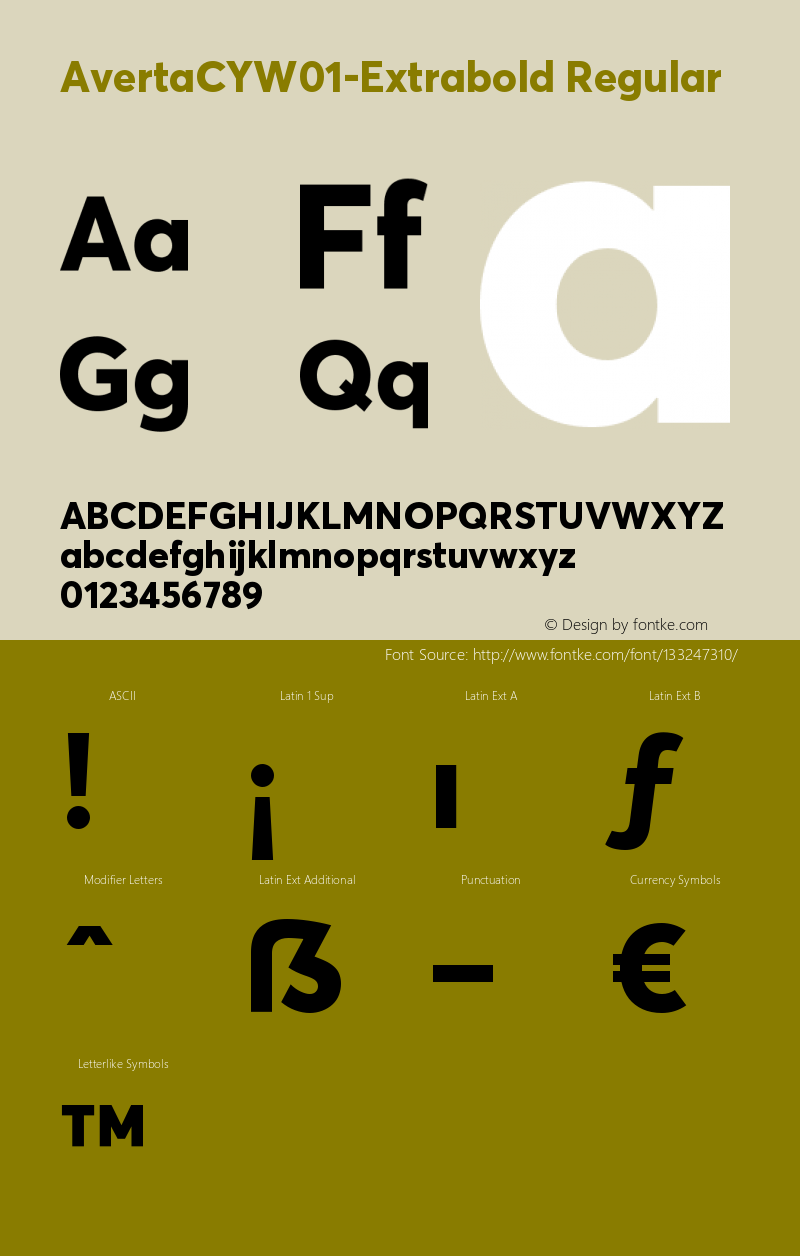 Averta CY W01 Extrabold Version 1.008 Font Sample