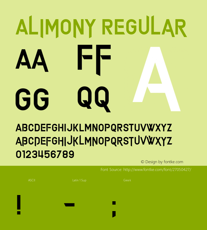 Alimony Version 1.00;October 4, 2018;FontCreator 11.5.0.2427 64-bit Font Sample