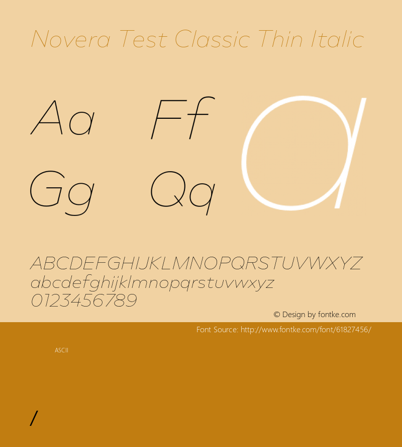 Novera Test Classic Thin Italic Version 1.000;hotconv 1.0.109;makeotfexe 2.5.65596 Font Sample