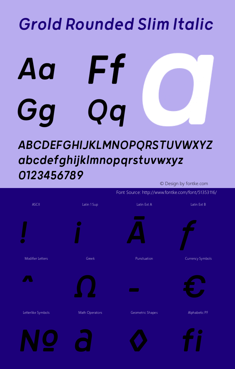GroldRoundedSlim-Italic Version 1.000 Font Sample