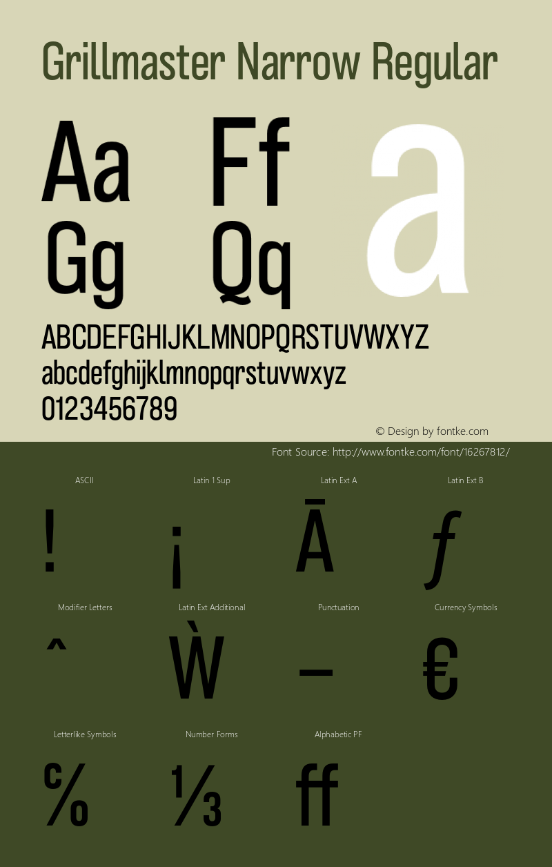 Grillmaster Narrow Regular Version 1.000 Font Sample