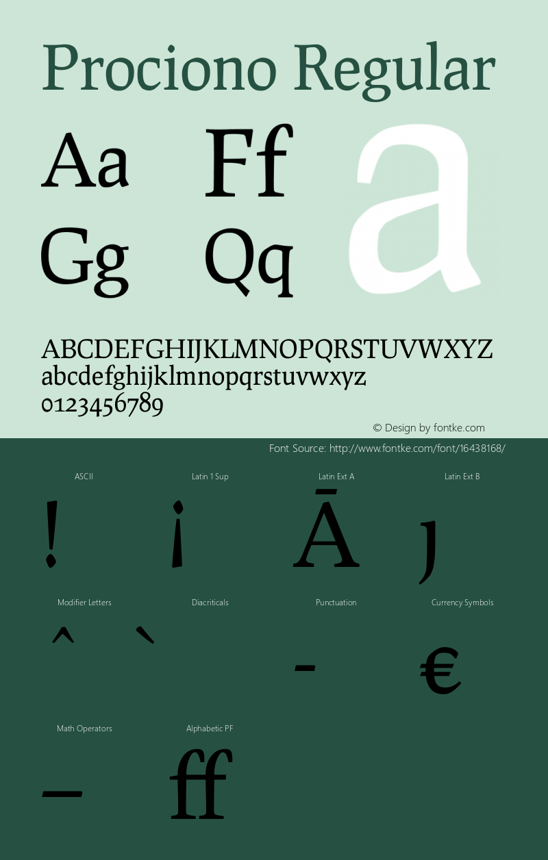 Prociono Regular Version 2.301 Font Sample