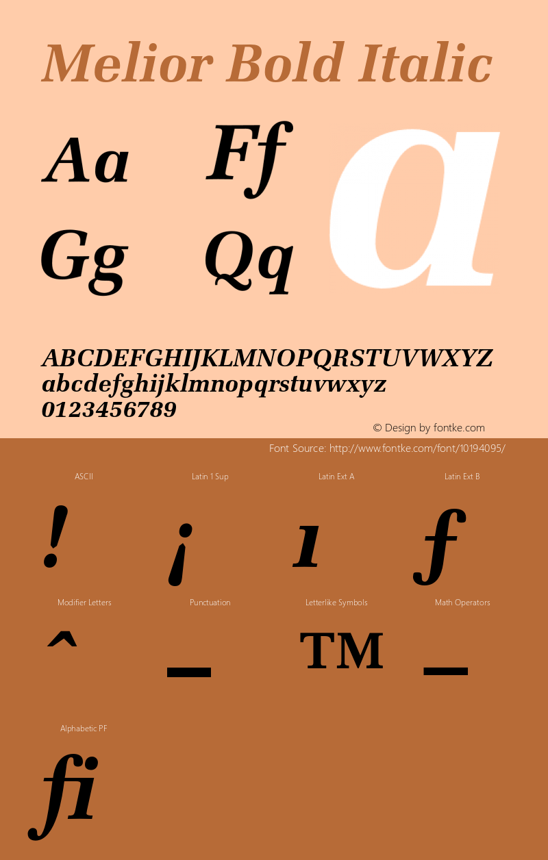 Melior Bold Italic 001.002 Font Sample