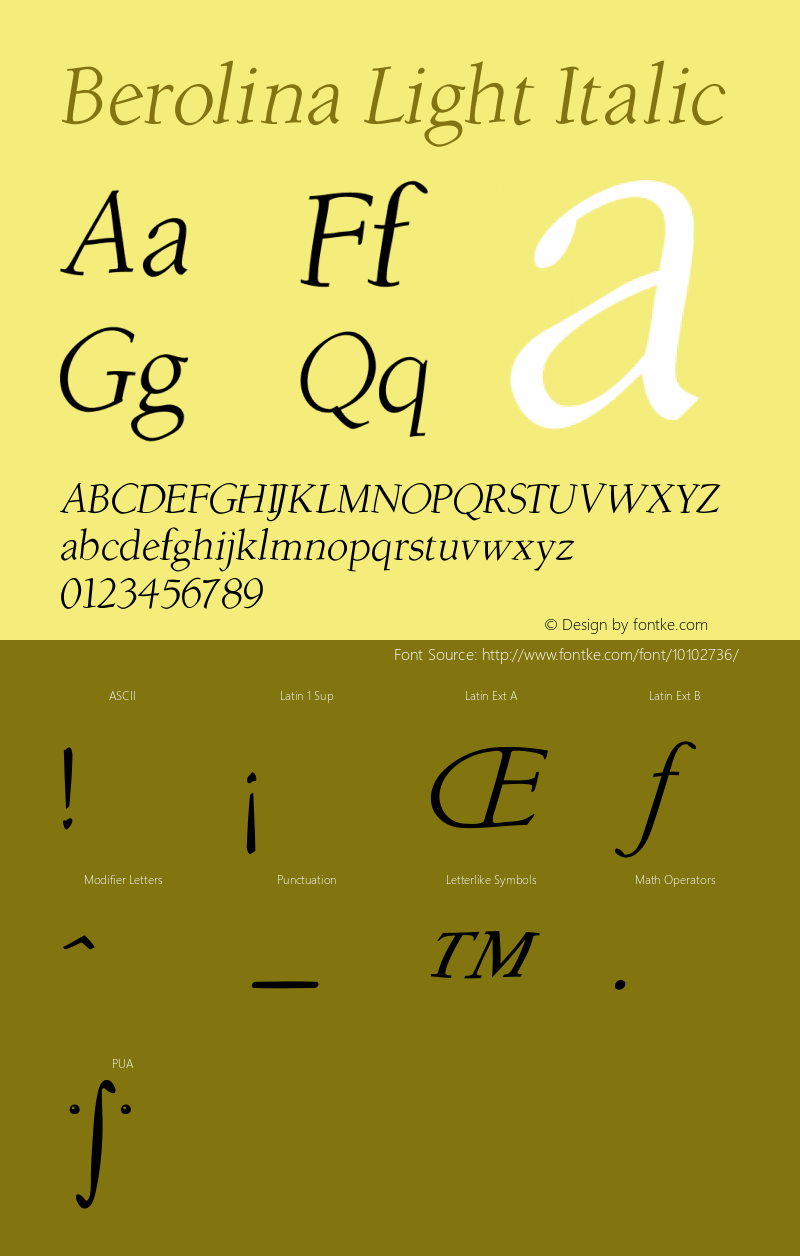 Berolina Light Italic 1.0 03-03-2002 Font Sample