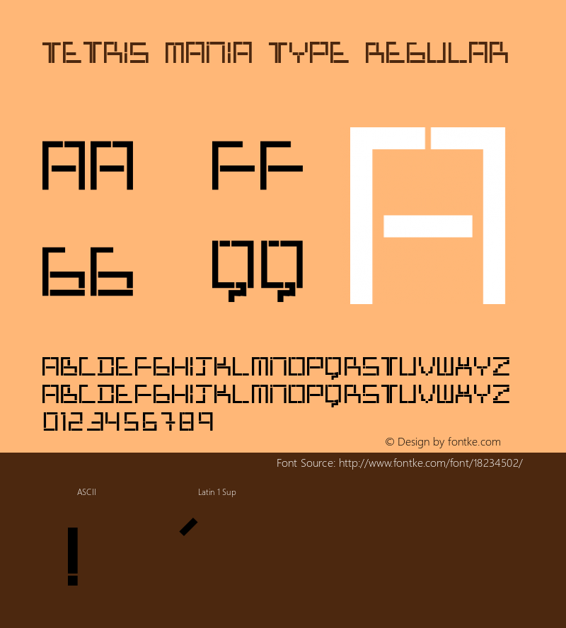 Tetris Mania Type Regular Version 1.000 2010 initial release Font Sample