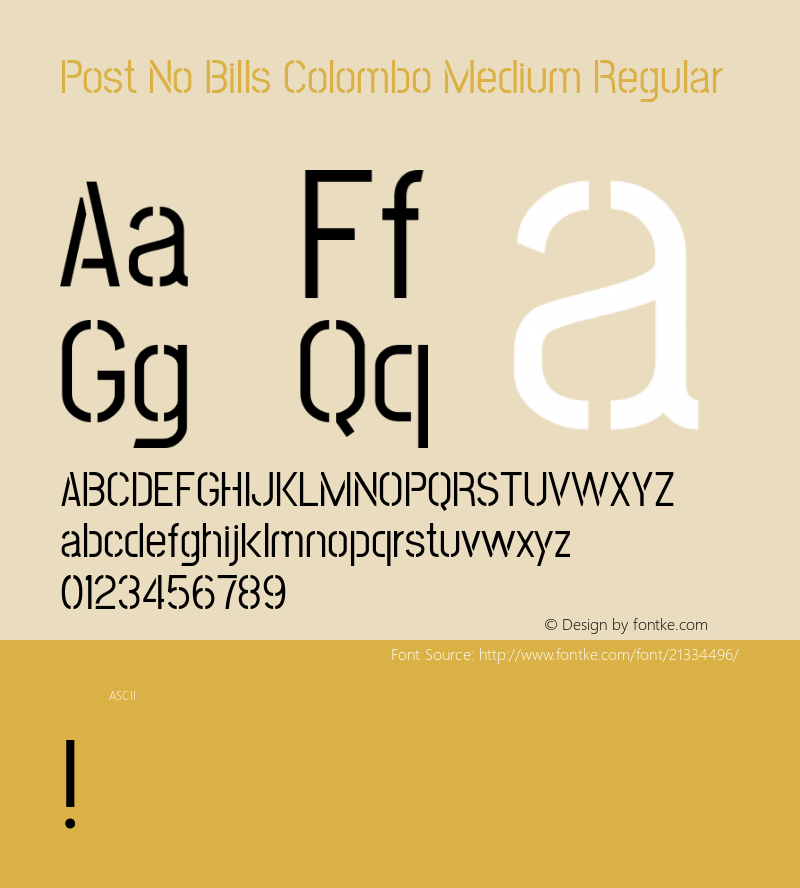 PostNoBillsColomboMedium Version 1.0 Font Sample