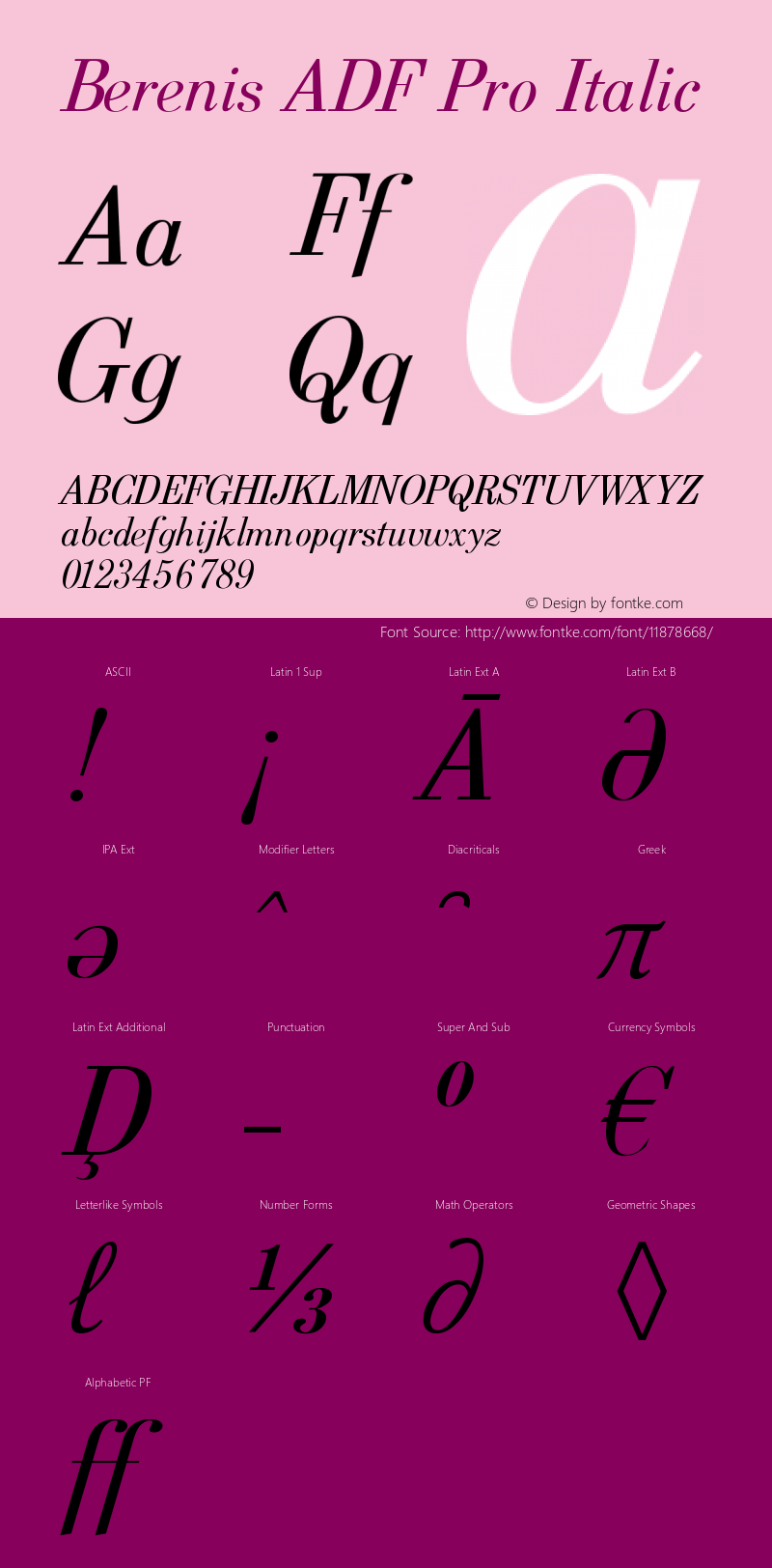 Berenis ADF Pro Italic Version 1.004 Font Sample