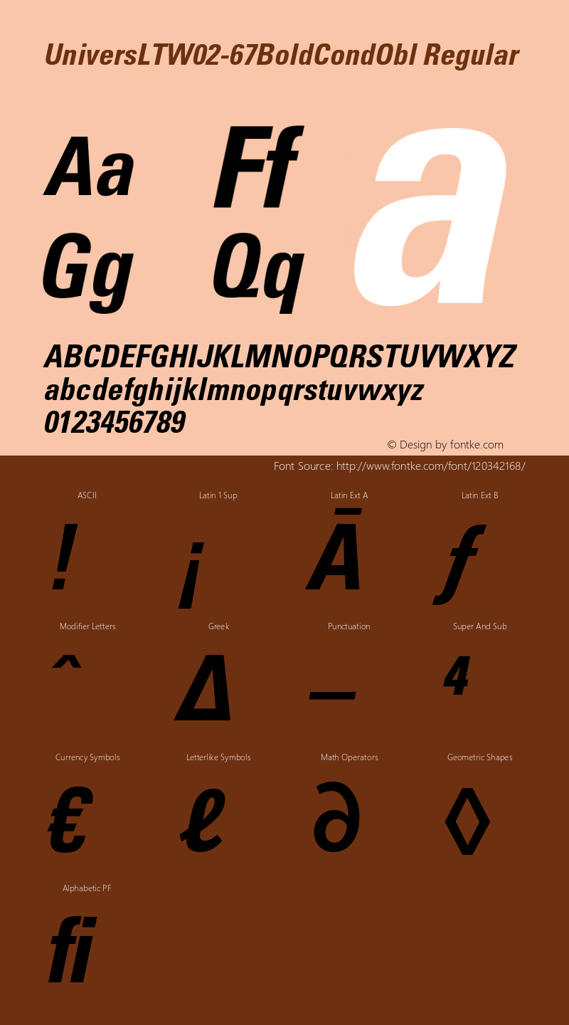 Univers LT W02 67 Bold Cn Obl Version 1.00 Font Sample