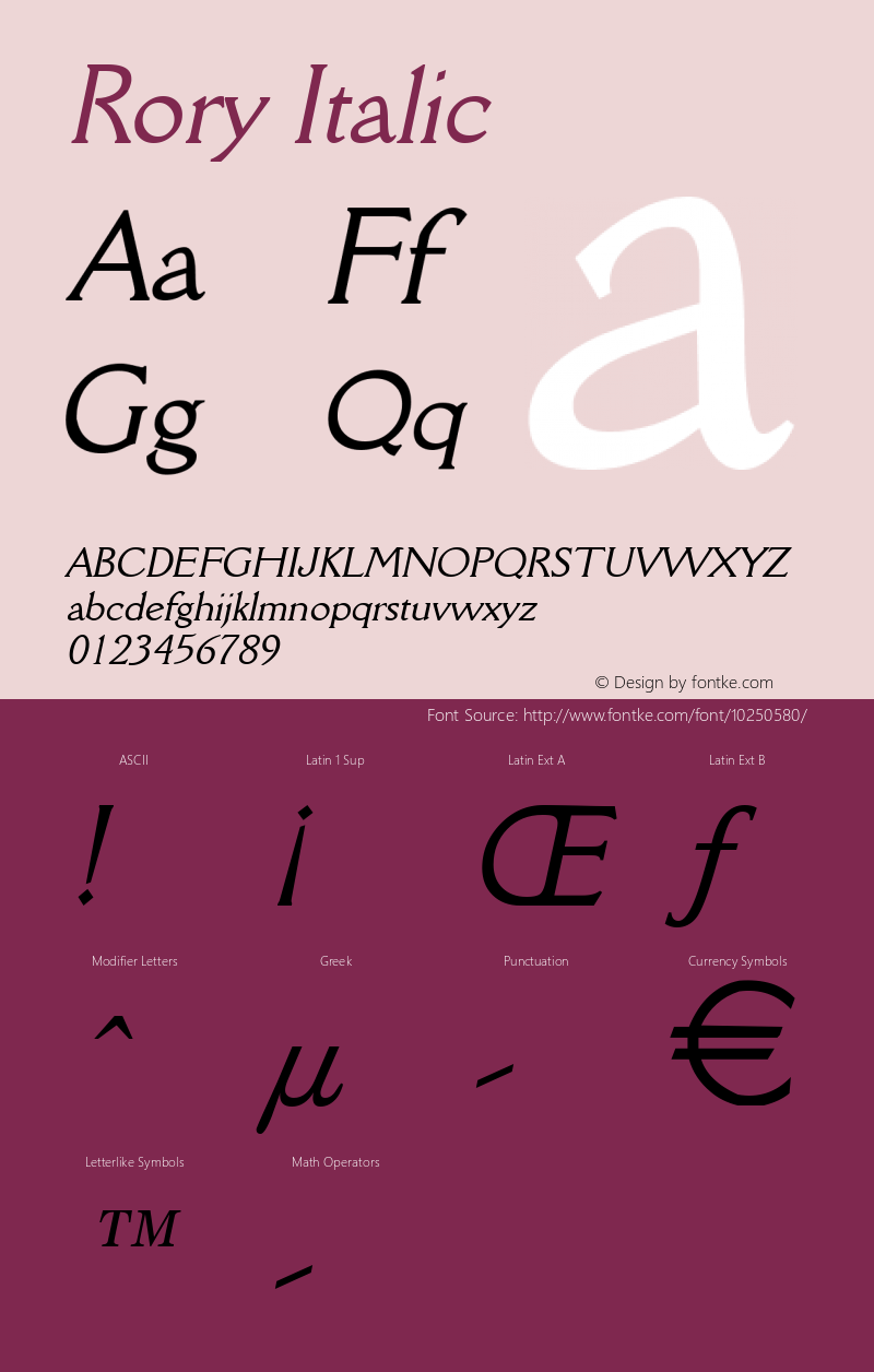 Rory Italic Altsys Fontographer 4.1 6/11/96 Font Sample