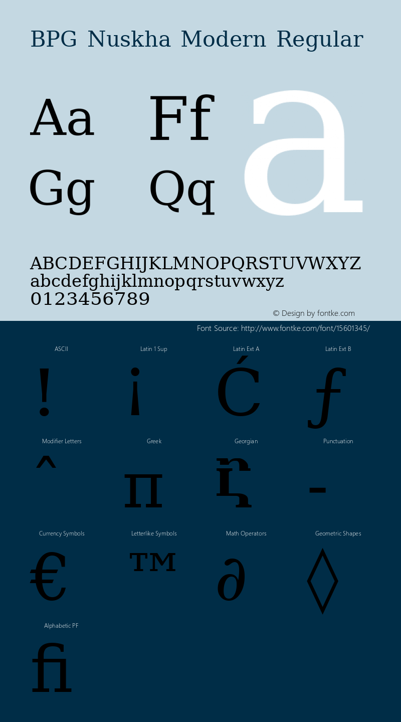 BPG Nuskha Modern Regular Version 2.000 2004 initial release Font Sample