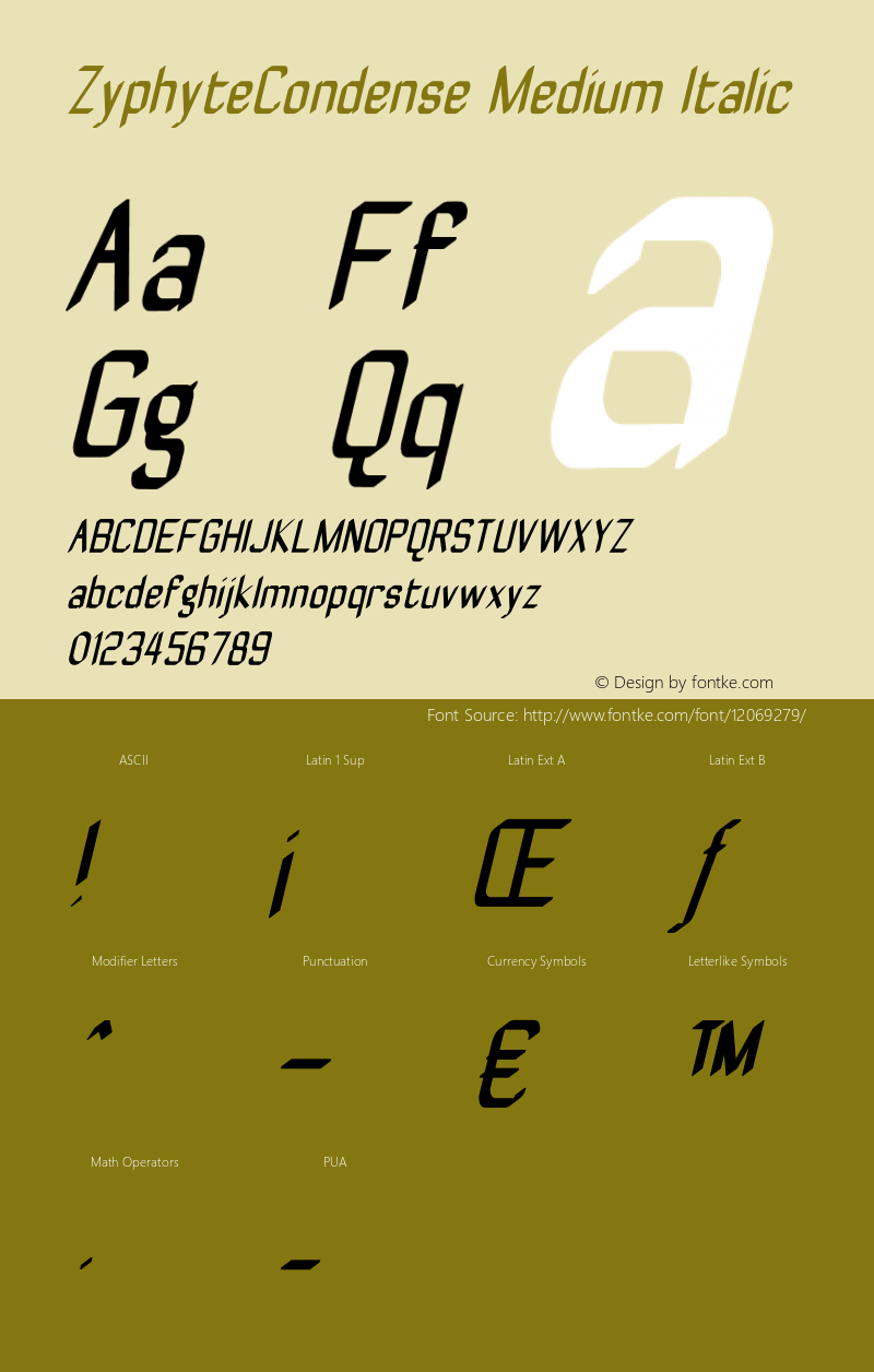 ZyphyteCondense Medium Italic 1.0 2003-10-24 Font Sample