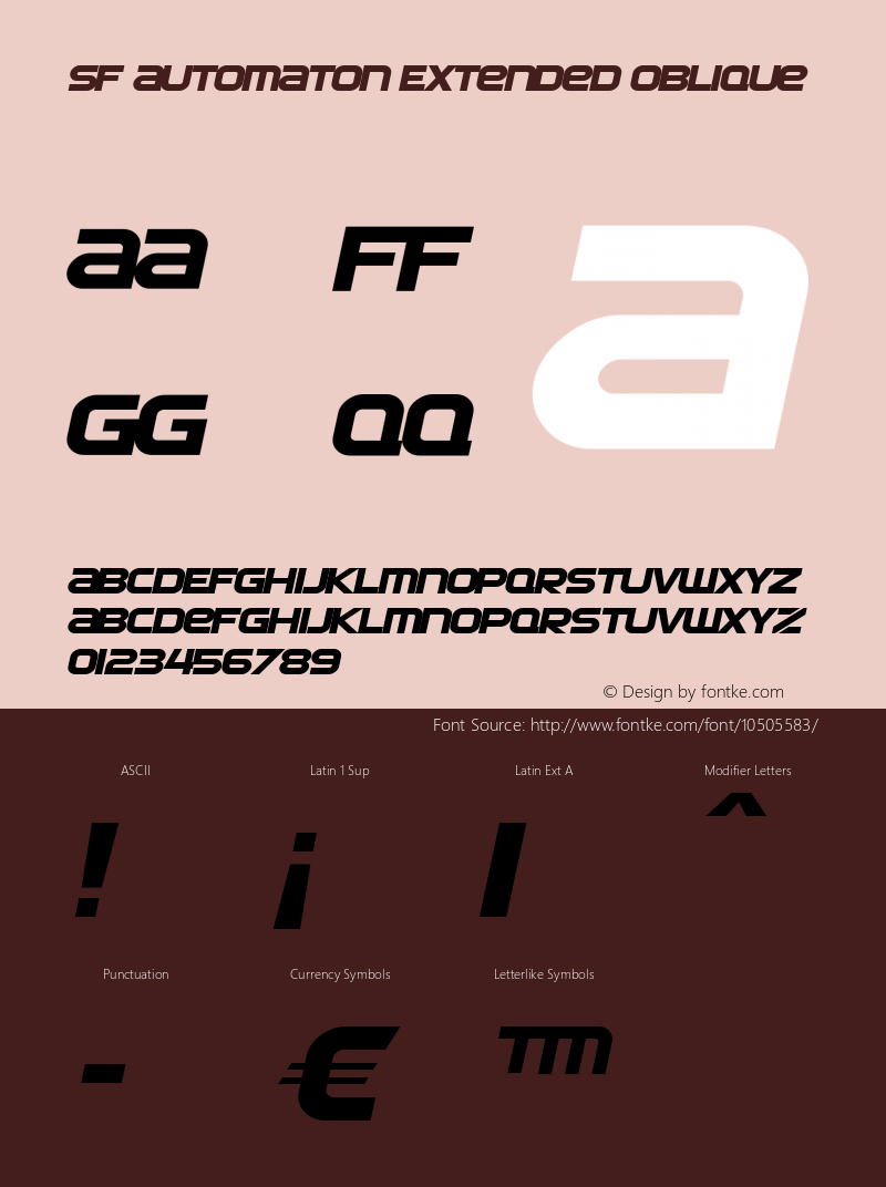 SF Automaton Extended Oblique ver 1.0; 2000. Freeware for non-commercial use. Font Sample