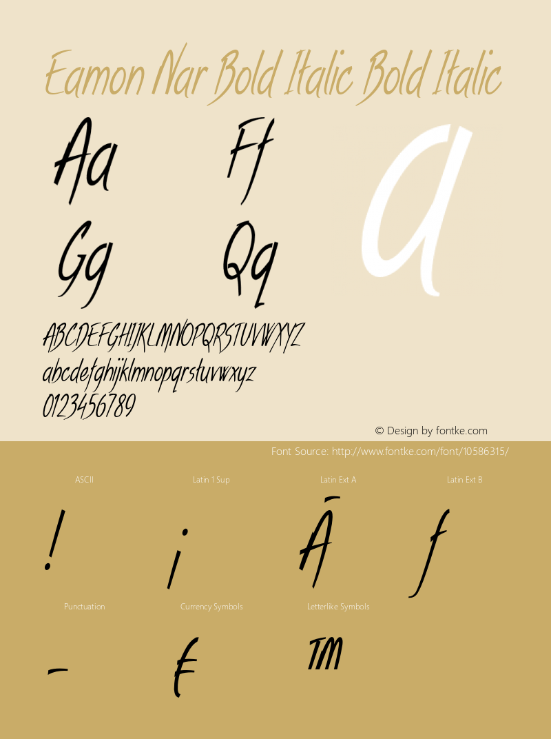 Eamon Nar Bold Italic Bold Italic Version 1.500 Font Sample