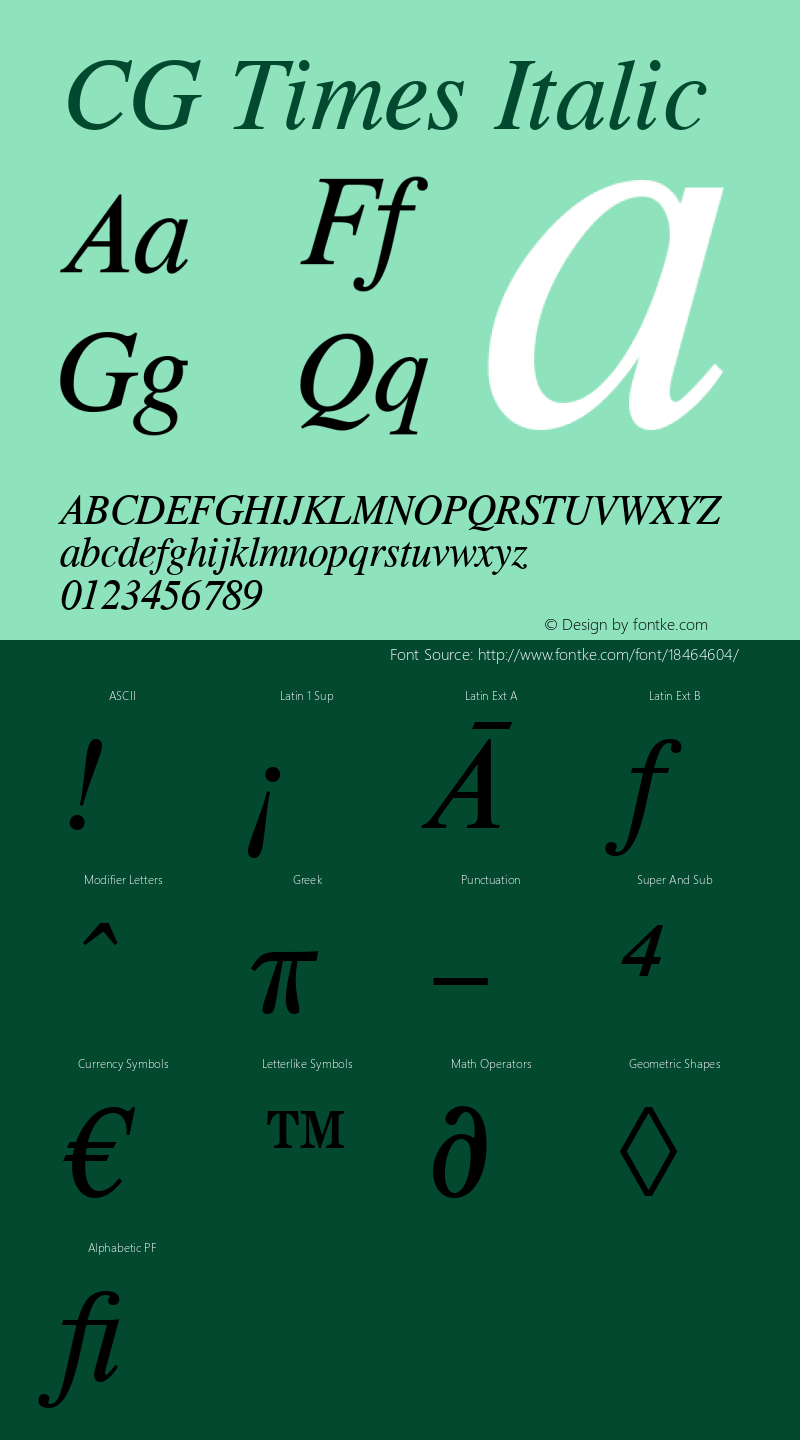 CG Times Italic Version 1.3 (Hewlett-Packard) Font Sample