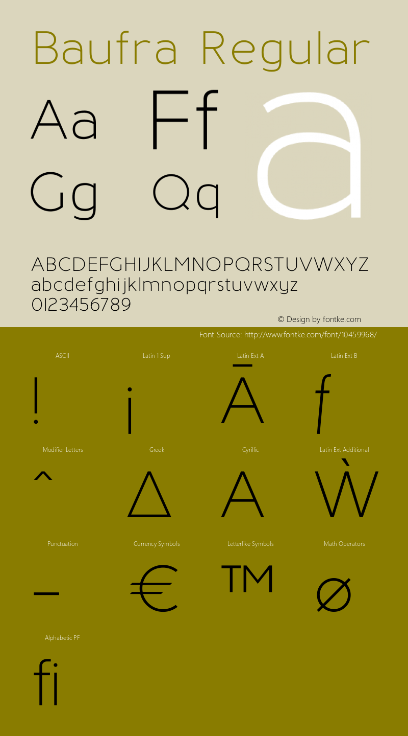 Baufra Regular Version 1.001;PS 001.001;hotconv 1.0.56;makeotf.lib2.0.21325 Font Sample