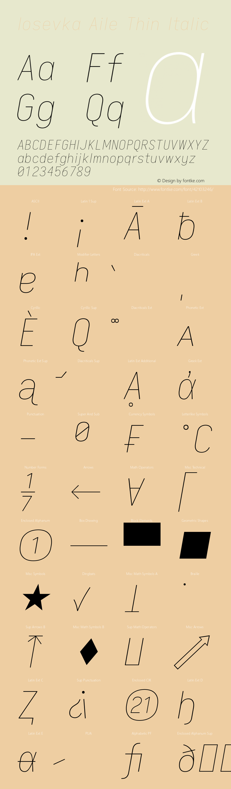 Iosevka Aile Thin Italic 2.3.2 Font Sample