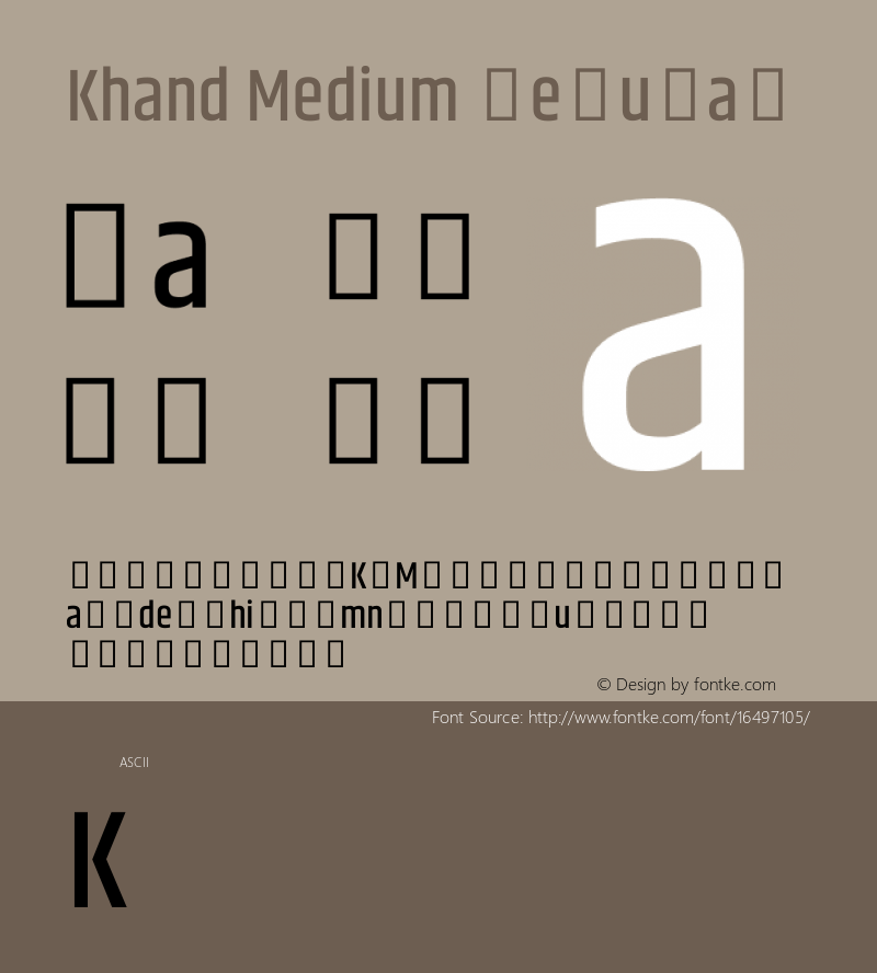 Khand Medium Regular Version 1.100;PS 1.0;hotconv 1.0.78;makeotf.lib2.5.61930; ttfautohint (v1.1) -l 7 -r 28 -G 50 -x 13 -D latn -f deva -w G Font Sample