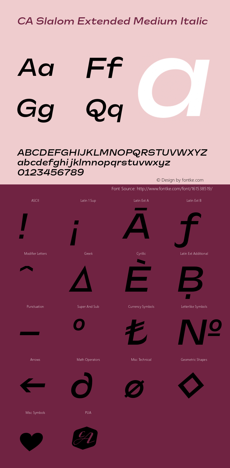 CA Slalom Extended Medium Italic Version 1.041;hotconv 1.0.109;makeotfexe 2.5.65596 Font Sample