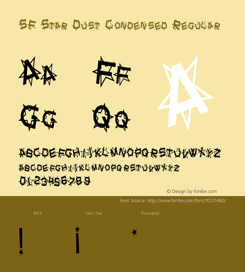 SF Star Dust Condensed Regular ver 1.0; 1999. Freeware for non-commercial use. Font Sample