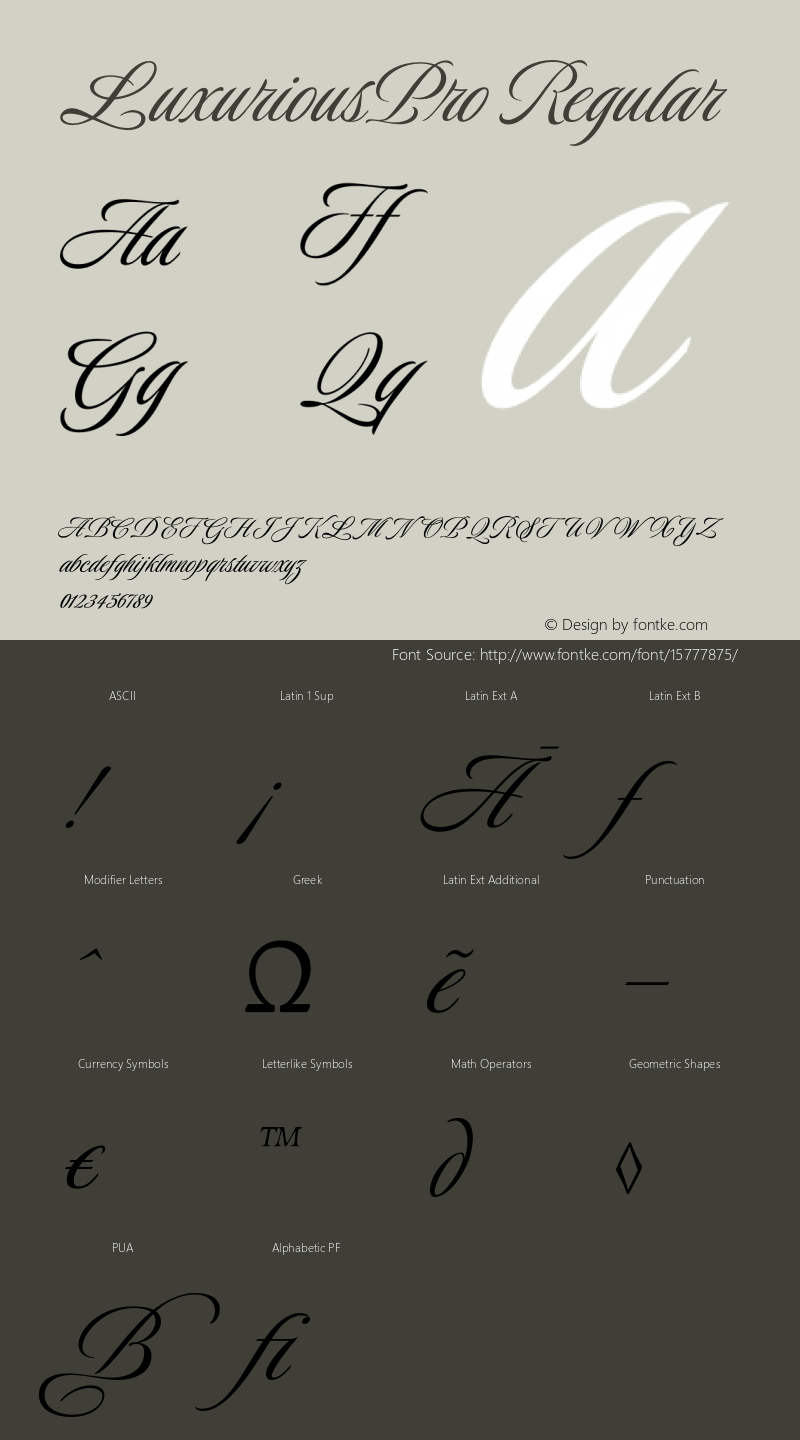 LuxuriousPro Regular Version 1.001 Font Sample