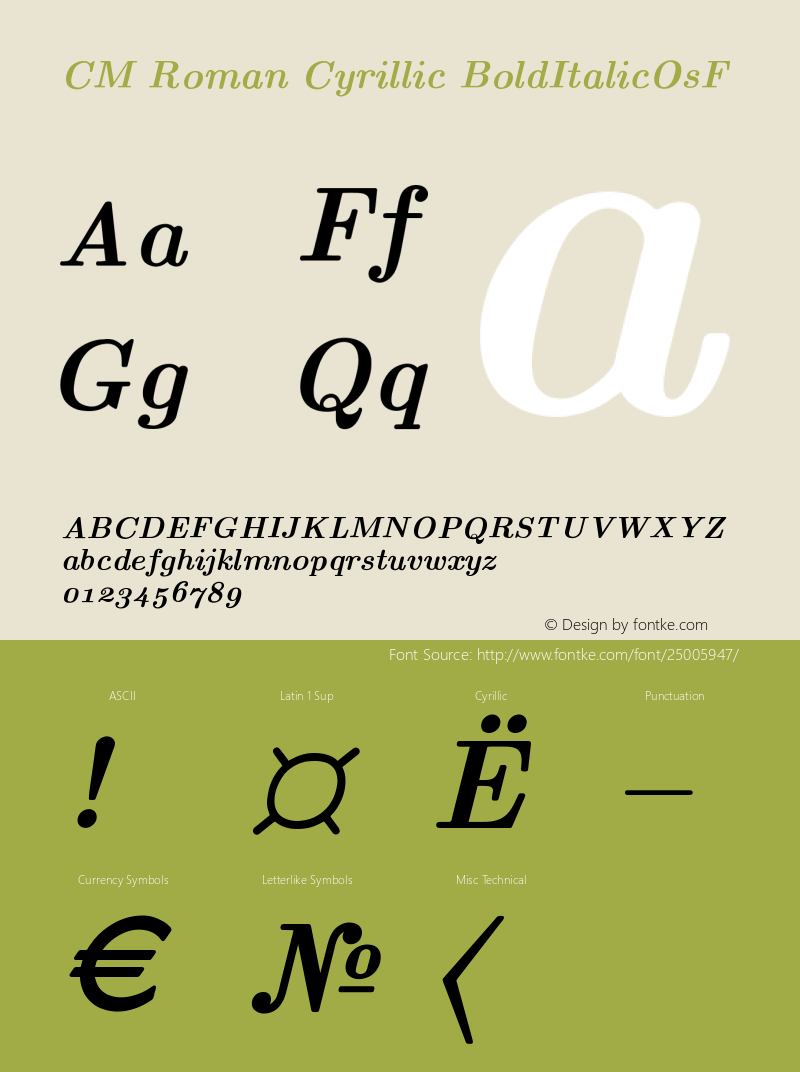 Computer Modern Roman Cyrillic Bold Italic Old Style Figures Version 001.001 Font Sample