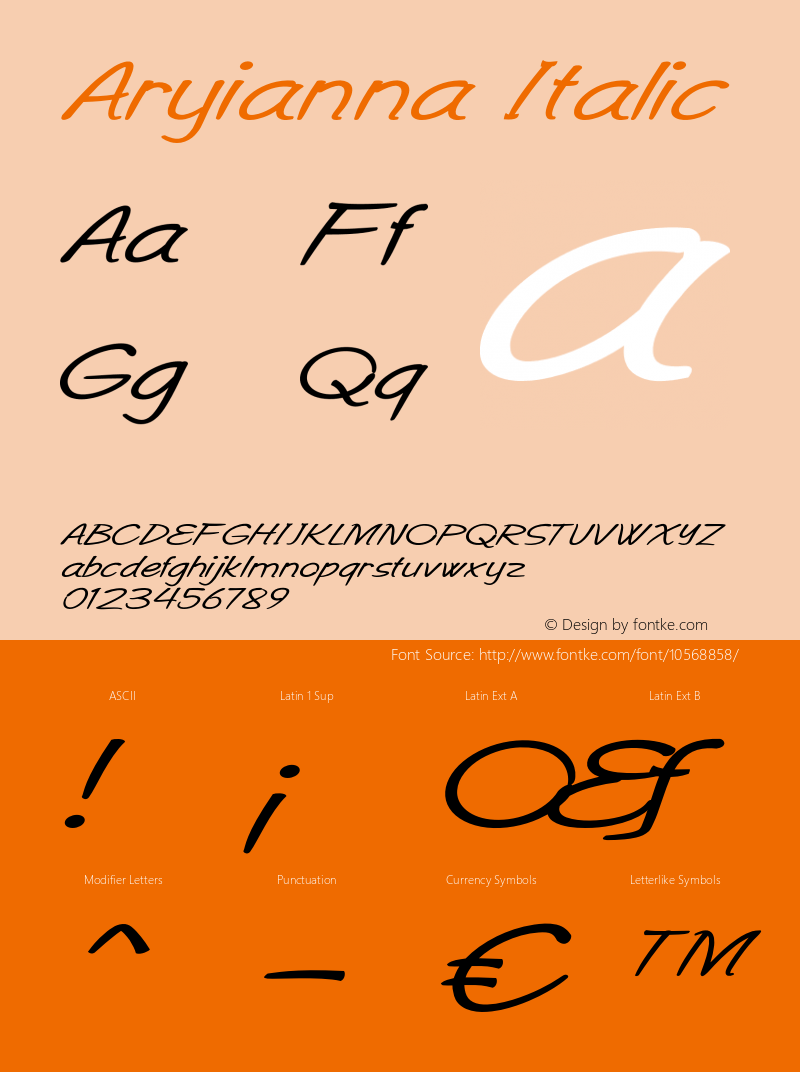 Aryianna Italic Version 1.000 Font Sample