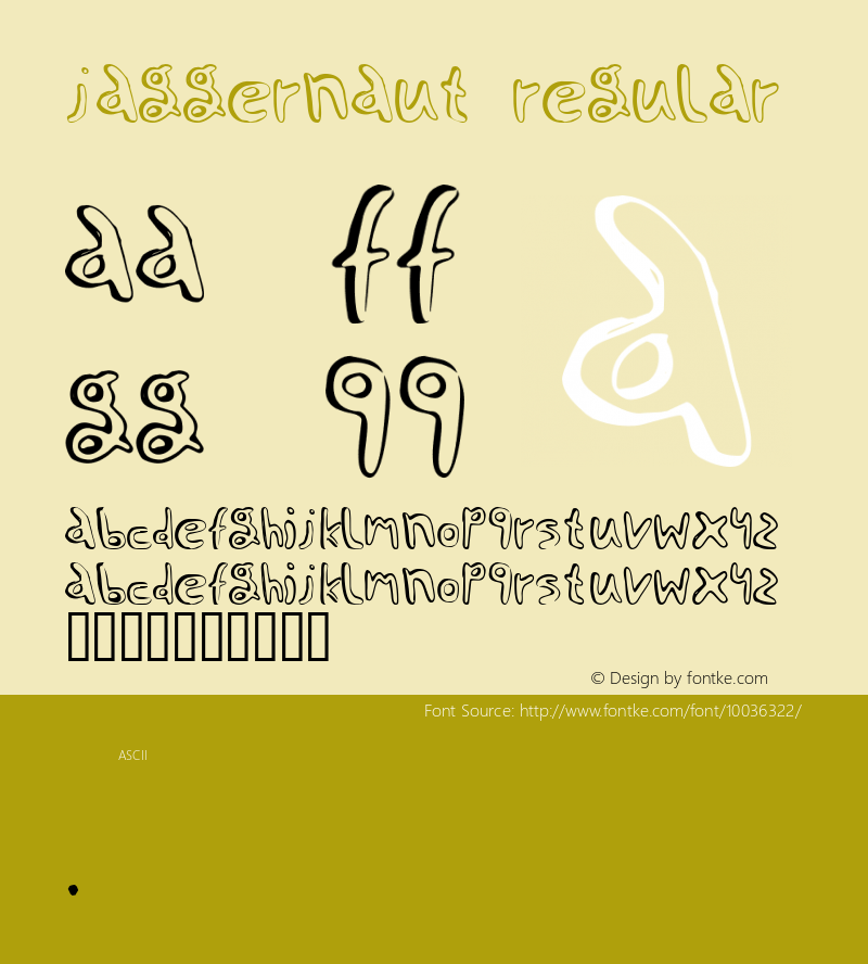 jaggernaut Regular Macromedia Fontographer 4.1 19/01/1999 Font Sample