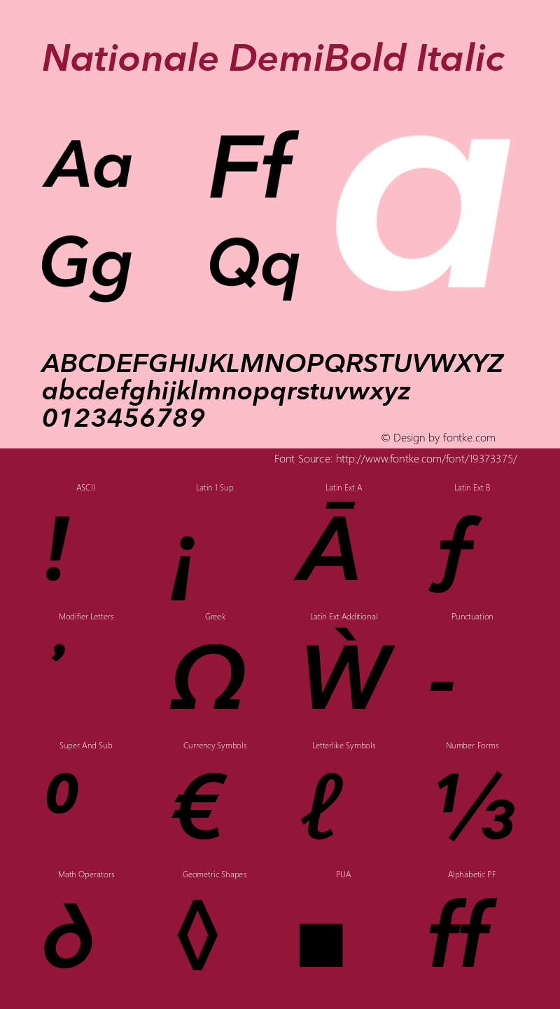 Nationale DemiBold Italic Version 1.002 Font Sample