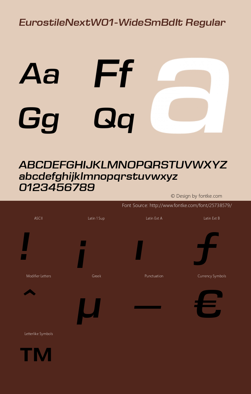 Eurostile Next W01 Wide SmBd It Version 1.00; ttfautohint (v1.6) Font Sample