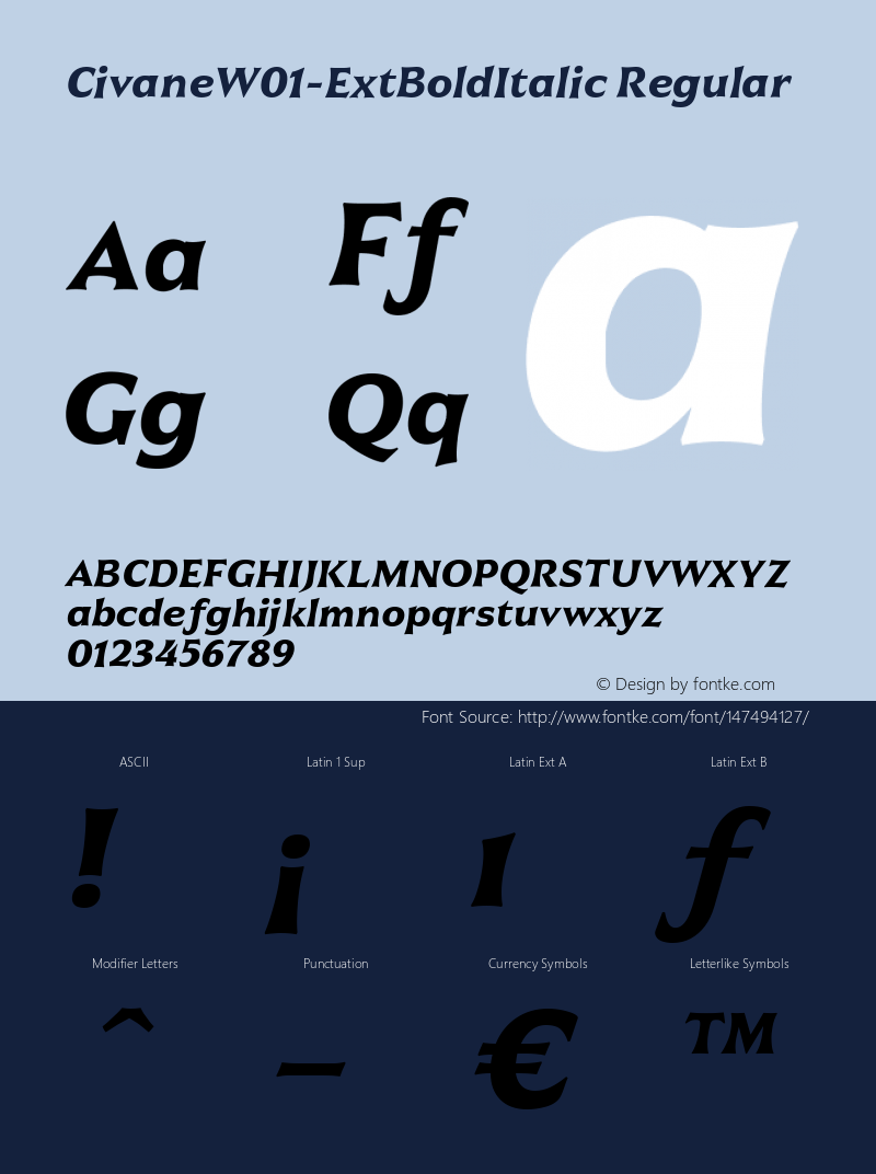 Civane W01 Ext Bold Italic Version 1.00 Font Sample