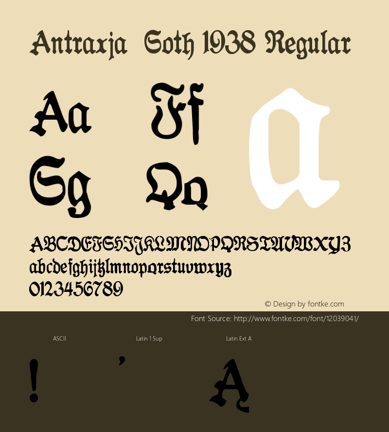 Antraxja  Goth 1938 Regular Version 1.000;PS 001.000;hotconv 1.0.38 Font Sample