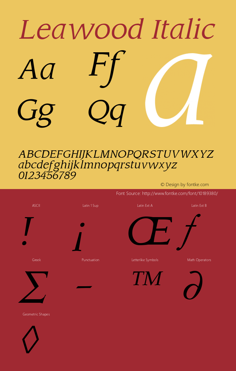 Leawood Italic Altsys Fontographer 3.5  11/24/92 Font Sample
