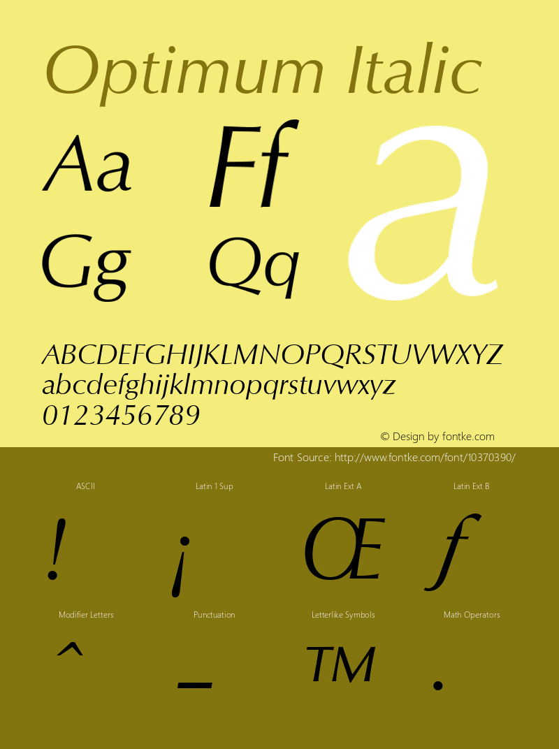 Optimum Italic Version 1 Font Sample