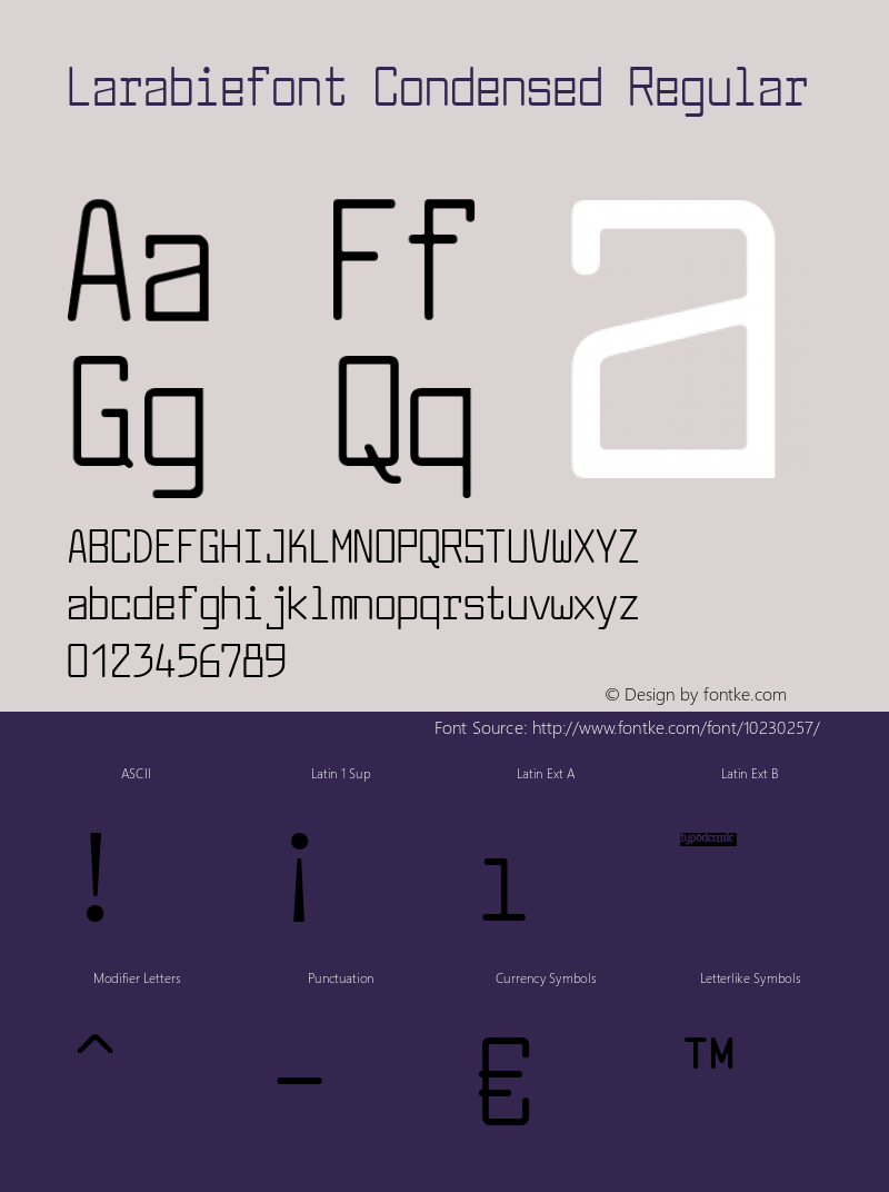 Larabiefont Condensed Regular Version 2.100 2004 Font Sample