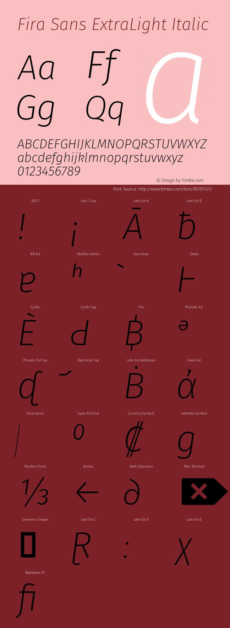 Fira Sans ExtraLight Italic Version 4.203 Font Sample