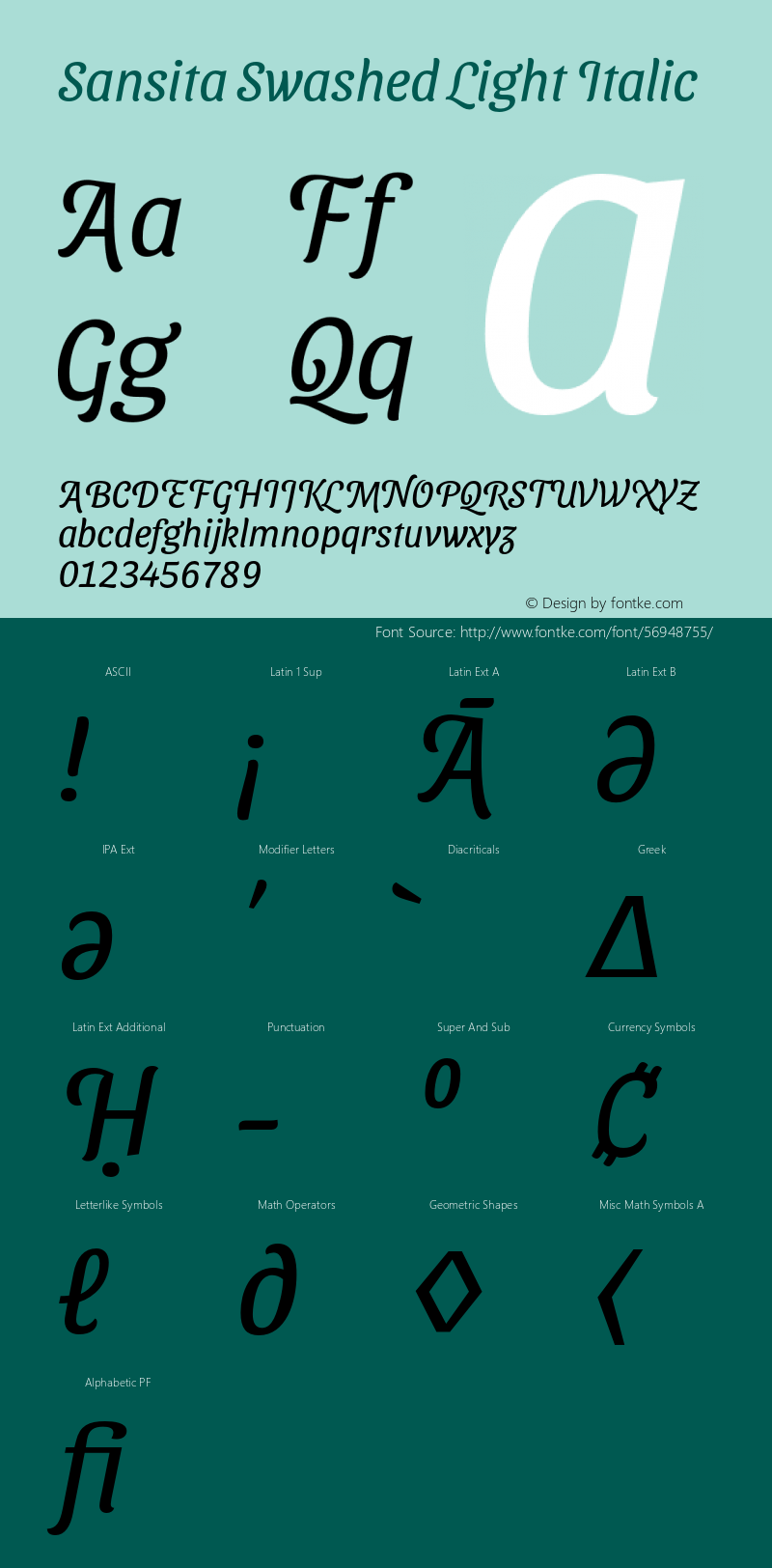 Sansita Swashed Light Italic Version 1.005;hotconv 1.0.109;makeotfexe 2.5.65596 Font Sample