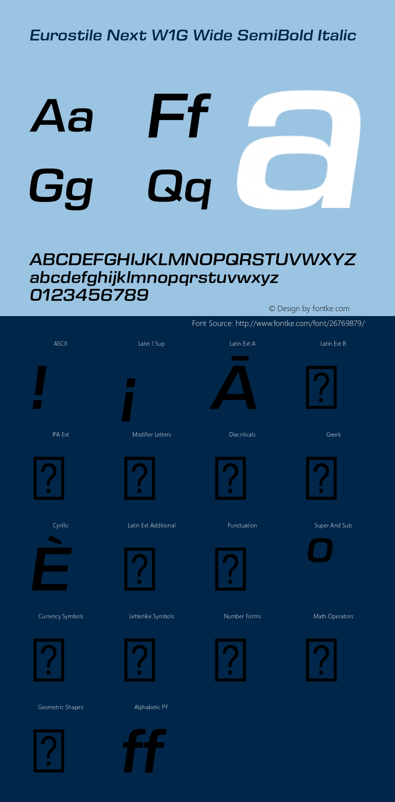 Eurostile Next W1G Wide SmBd It Version 1.00 Font Sample