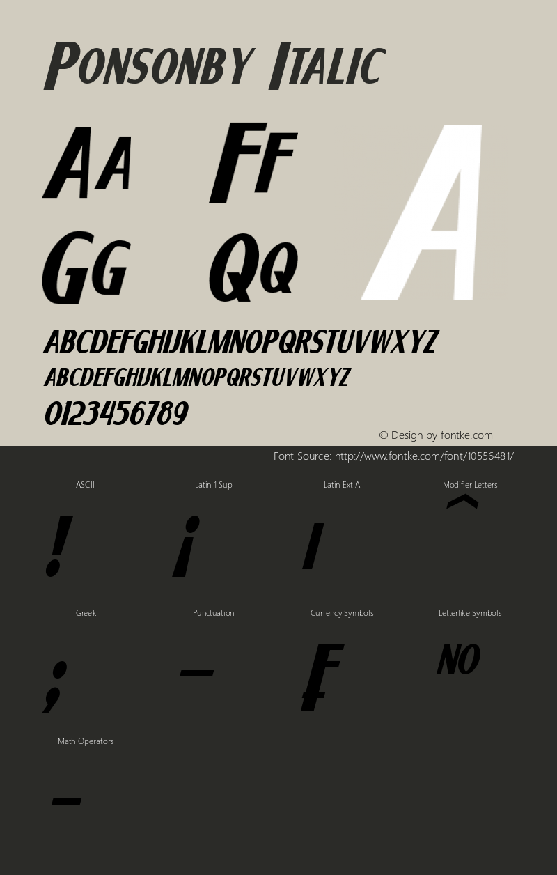 Ponsonby Italic Version 1.00 May 19, 2014, initial release Font Sample