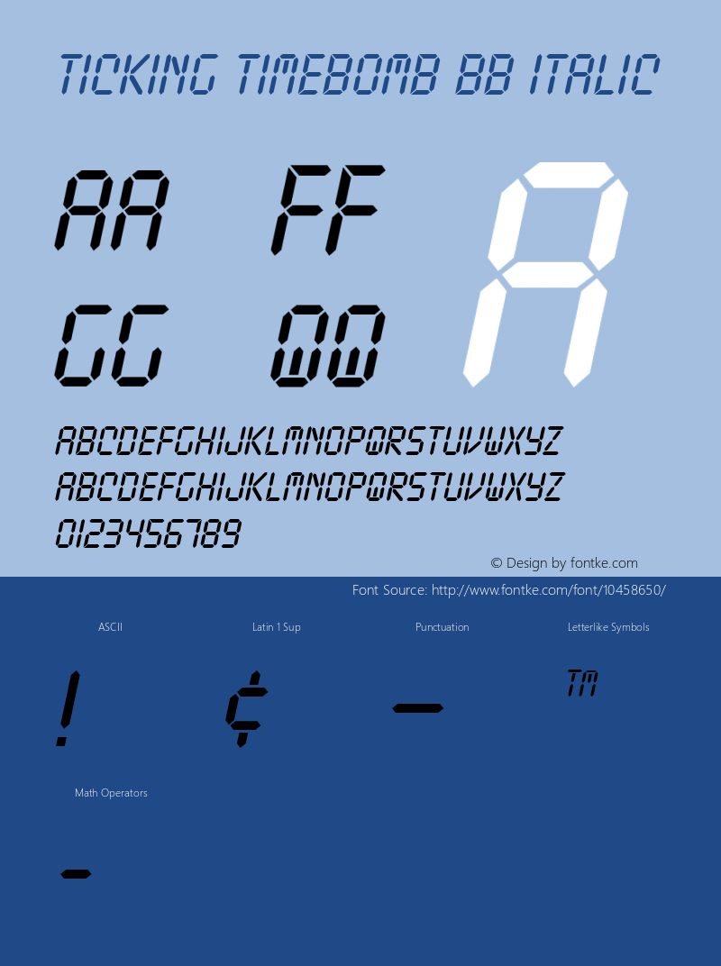 Ticking Timebomb BB Italic Version 1.000 Font Sample