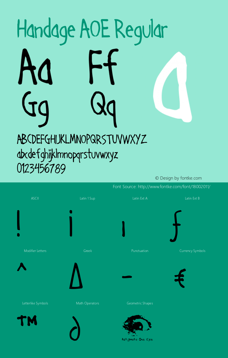 Handage AOE Regular Macromedia Fontographer 4.1.2 7/11/99 Font Sample