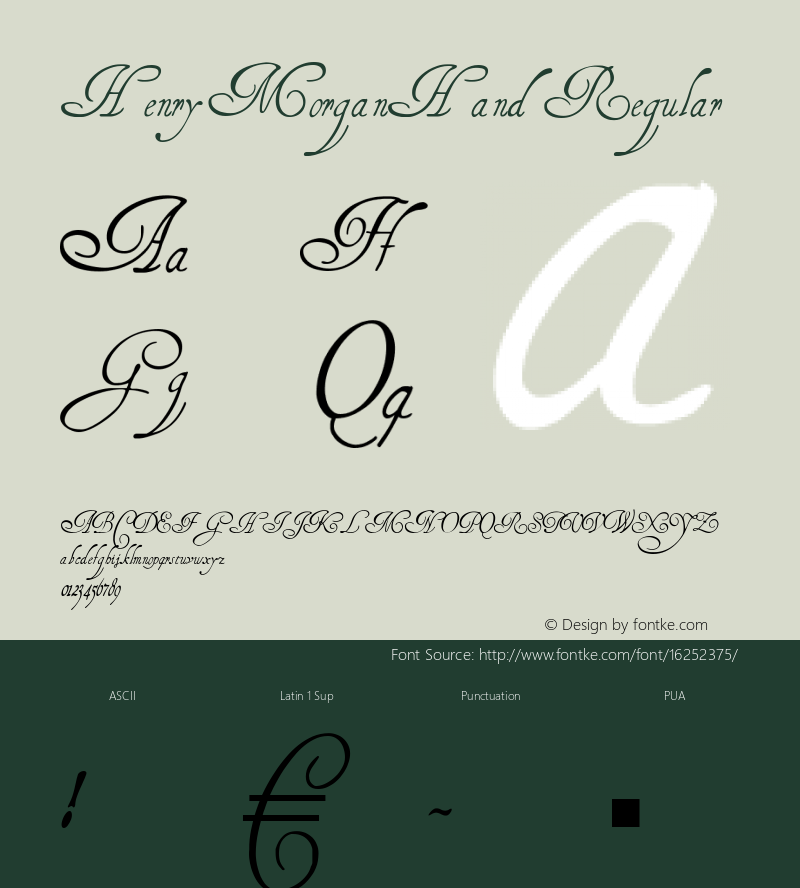 HenryMorganHand Regular 1.0 2004-11-08 Font Sample