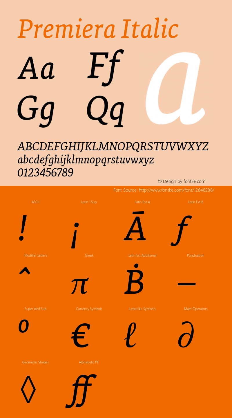 Premiera Italic Version 2.008 Font Sample