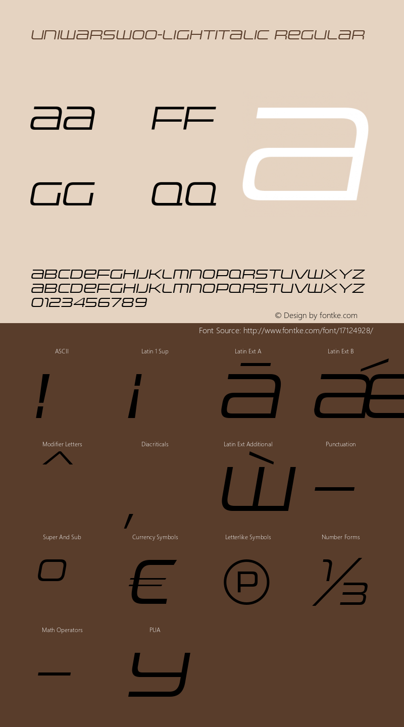 UniwarsW00-LightItalic Regular Version 1.10 Font Sample