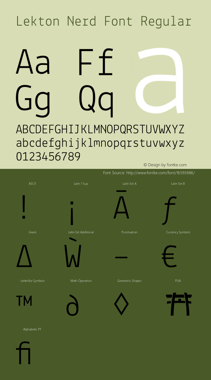 Lekton Nerd Font Regular Version 34.000 Font Sample