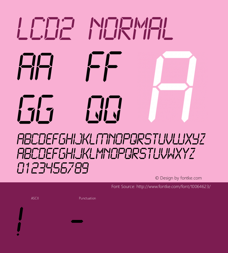 LCD2 Normal Altsys Fontographer 4.0.4 1999/10/30 Font Sample