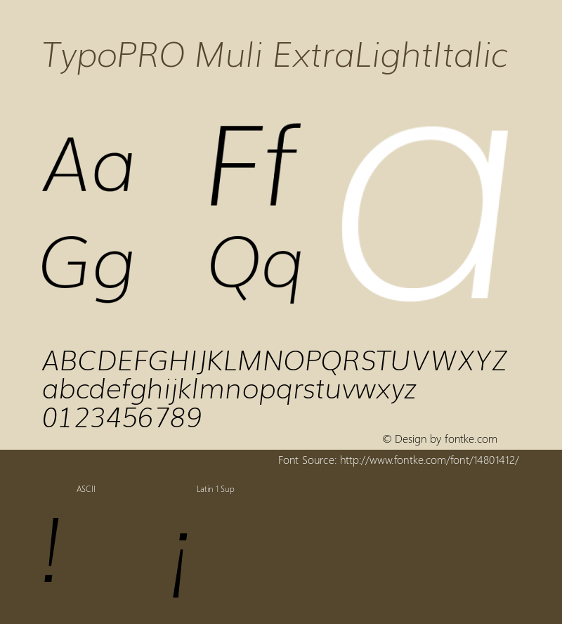 TypoPRO Muli ExtraLightItalic Version 2.0; ttfautohint (v1.00rc1.2-2d82) -l 8 -r 50 -G 200 -x 0 -D latn -f none -w G -W Font Sample