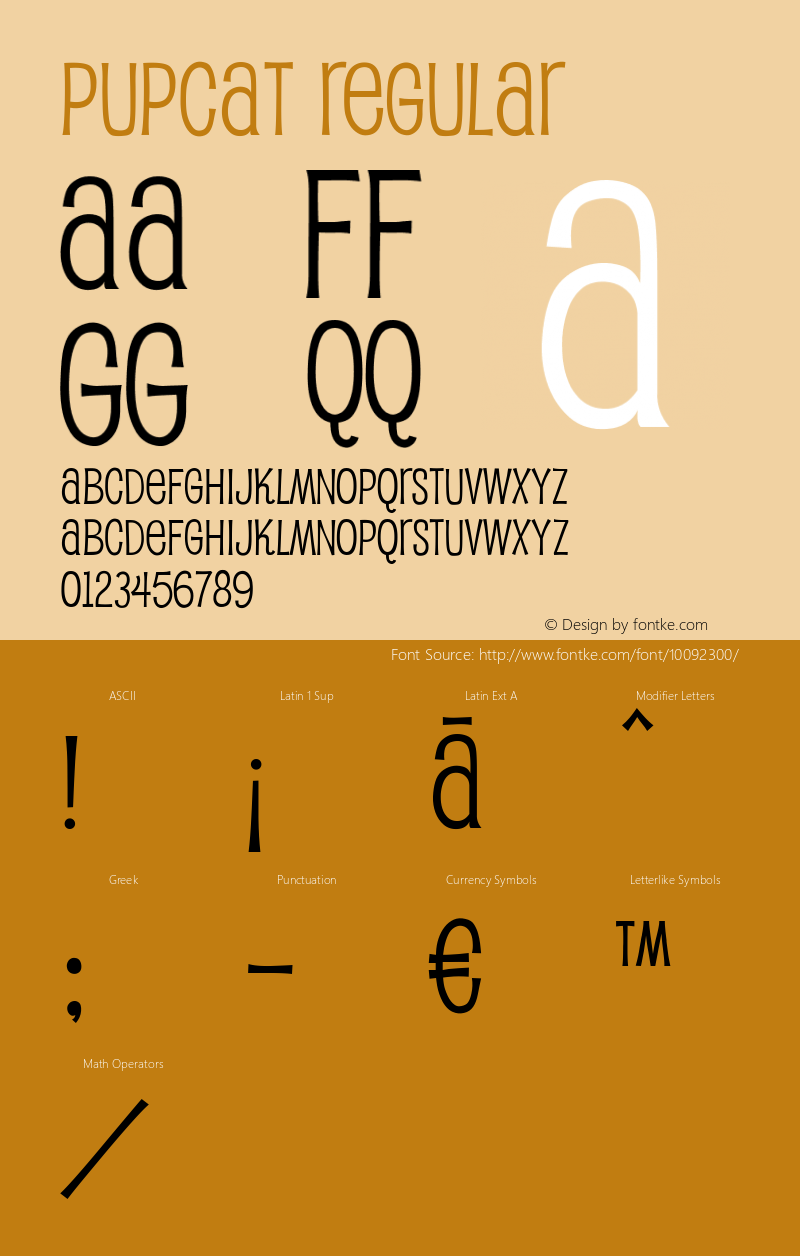 Pupcat Regular Version 1.1; 2001 Font Sample