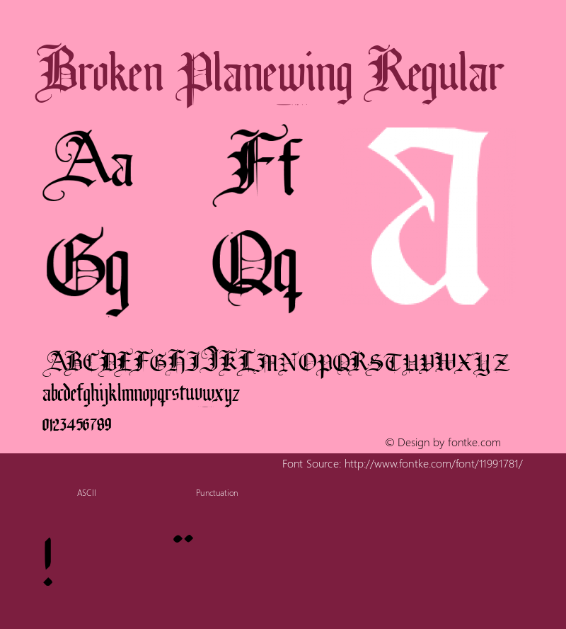 Broken Planewing Regular 2001; 1.0, Fontex2000mg release Font Sample