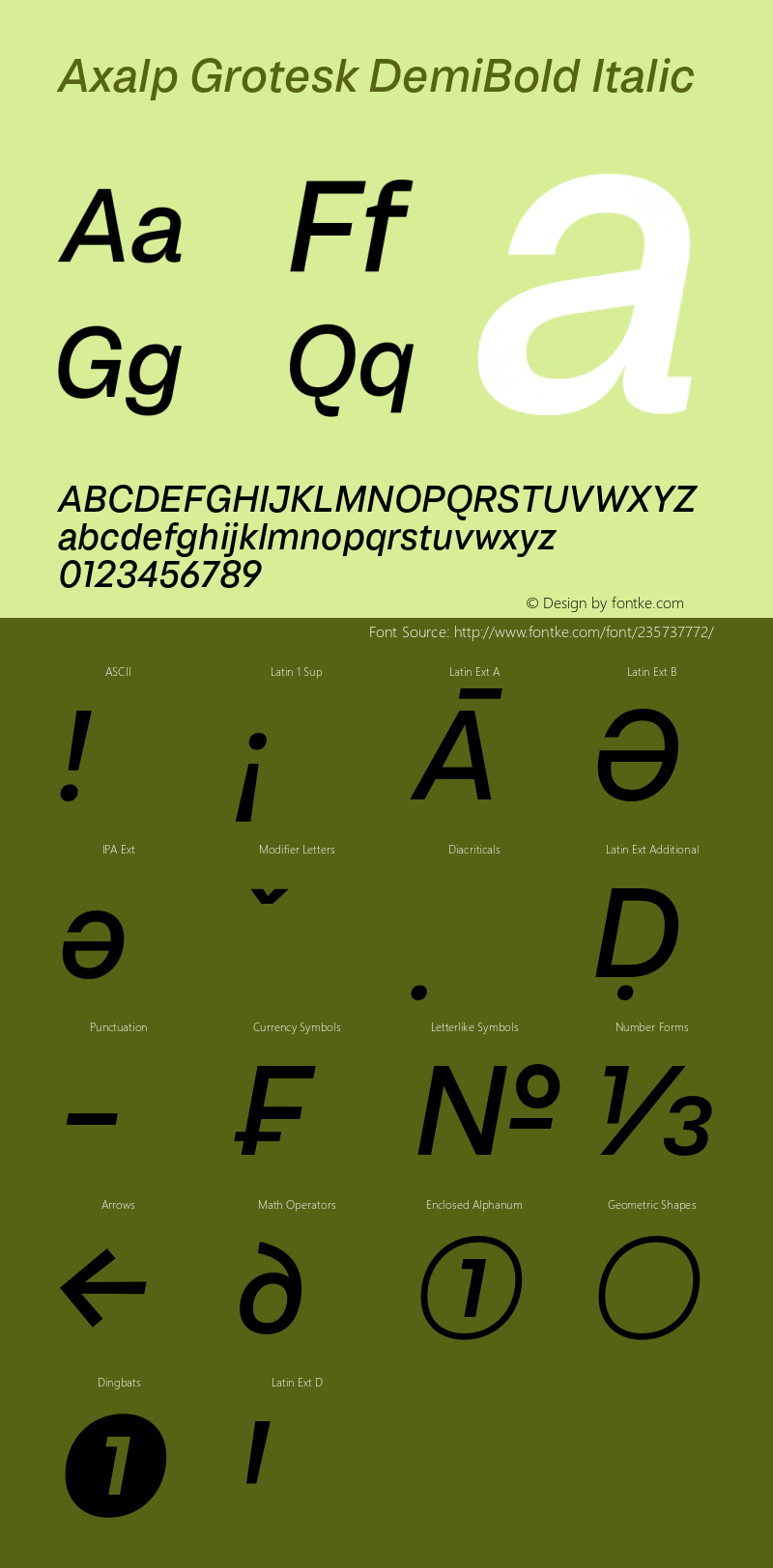 Axalp Grotesk DemiBold Italic Version 1.000;PS 001.000;hotconv 1.0.88;makeotf.lib2.5.64775图片样张