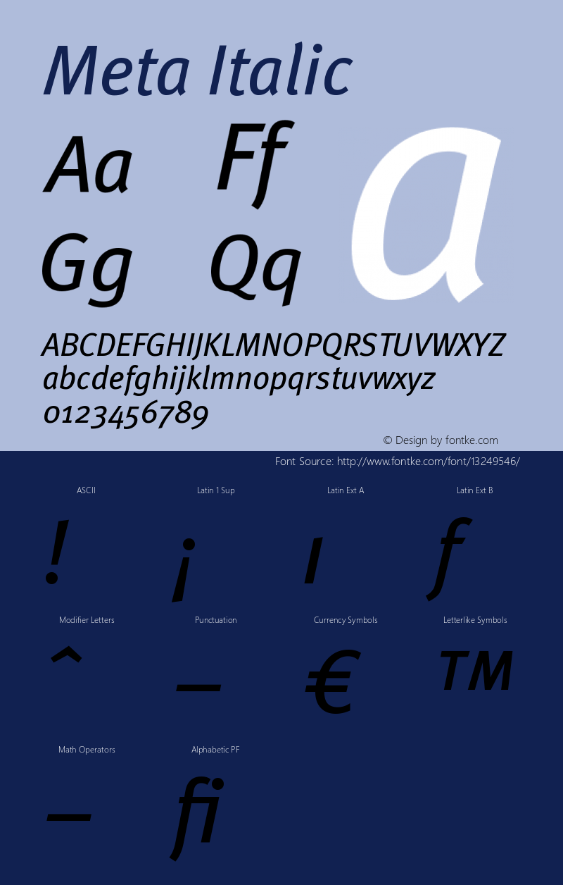 Meta Italic Version 004.301 Font Sample